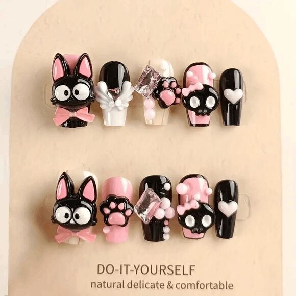 Wicked Silk Cute Cat Kitty Anime Kawaii Press on Nails - S - Picture 2 of 6
